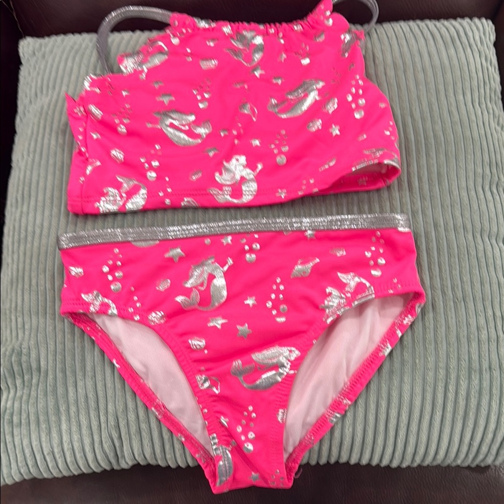 Pink and Silver Bikini with Shiny Floral Accents